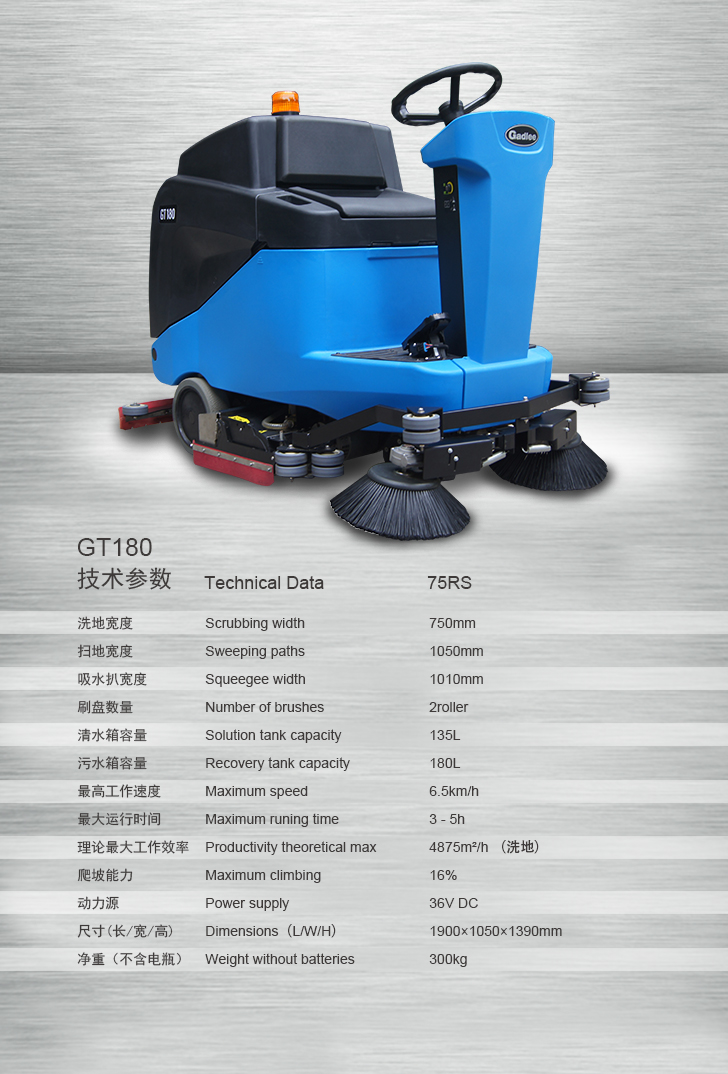 Gadlee GT180 75RS Ride On Scrubber Dryer,Ride On Scrubber Dryer, Scrubber Dryer